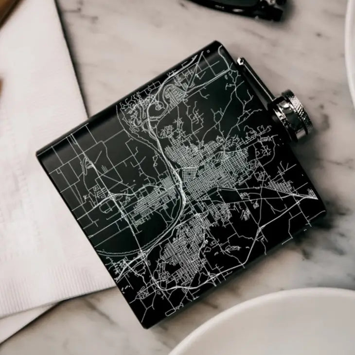 Sioux City Map Flask in Matte Black
