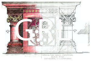 Hand Colored Drawing of the Altar at the Sioux City Cathedral of the Epiphany Wall Art
