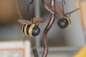 Metal and Wood Bee Ornaments to Hang Anywhere