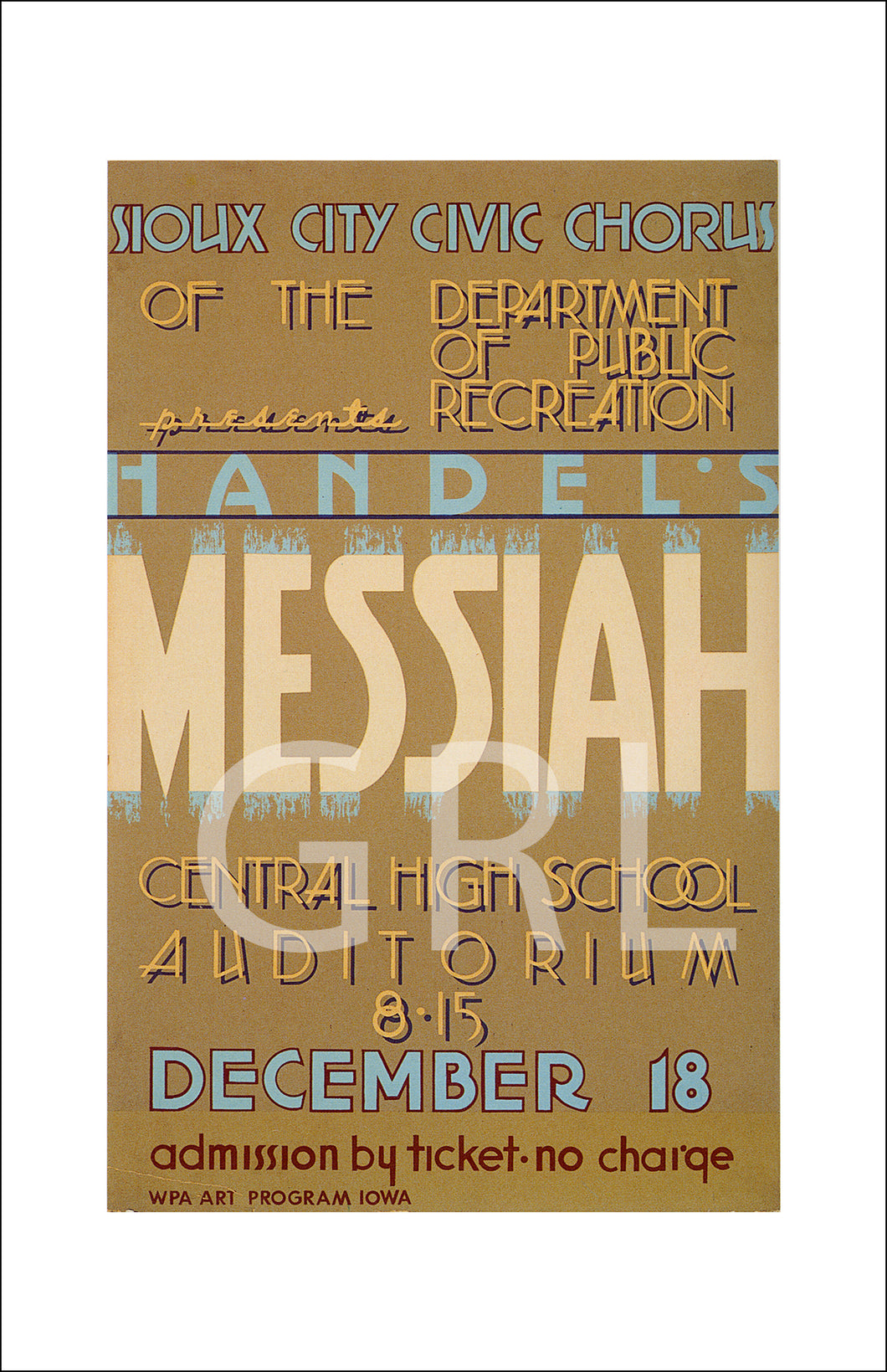 WPA Poster of the Messiah at Sioux City Central High School Wall Art