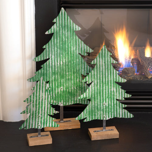 Corrugated Metal Trees on a Wood Base